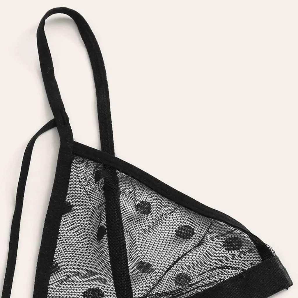 Mesh Sheer Lingerie for Women Lace Corset and Panty Outfits 2 Piece Sets Lace Bralette with G-String Lingerie Outfits