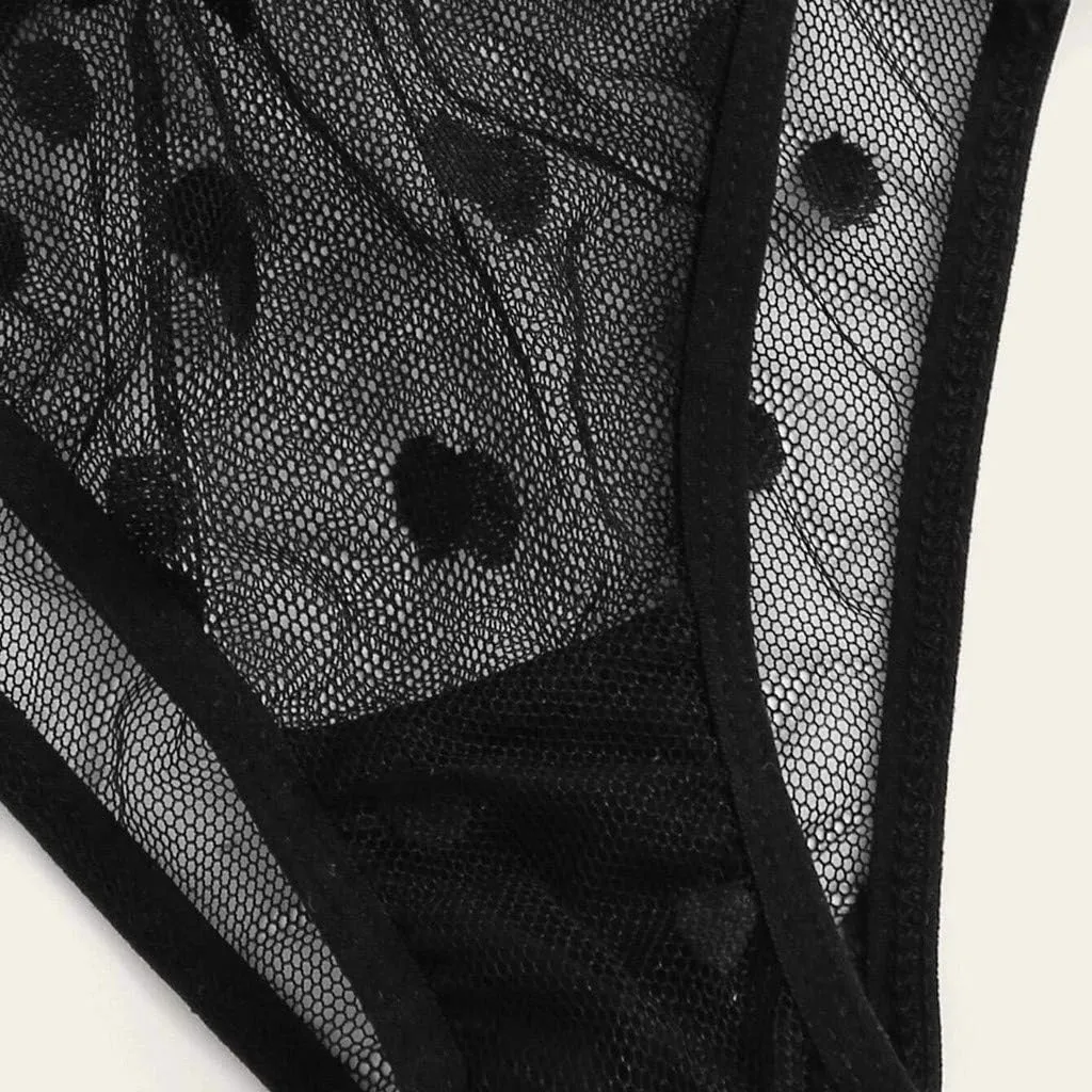 Mesh Sheer Lingerie for Women Lace Corset and Panty Outfits 2 Piece Sets Lace Bralette with G-String Lingerie Outfits