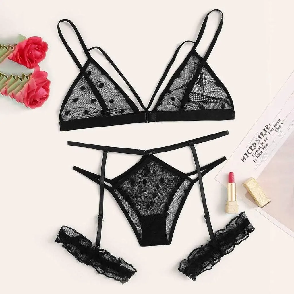 Mesh Sheer Lingerie for Women Lace Corset and Panty Outfits 2 Piece Sets Lace Bralette with G-String Lingerie Outfits