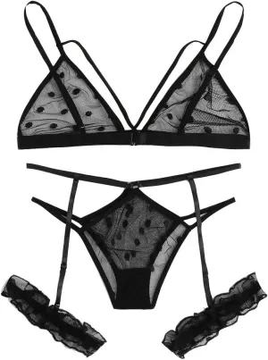 Mesh Sheer Lingerie for Women Lace Corset and Panty Outfits 2 Piece Sets Lace Bralette with G-String Lingerie Outfits