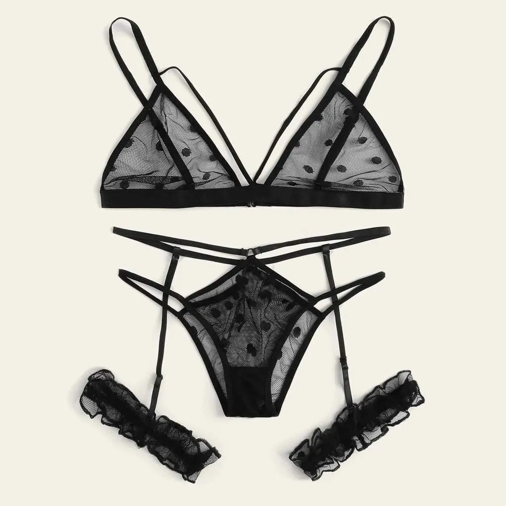 Mesh Sheer Lingerie for Women Lace Corset and Panty Outfits 2 Piece Sets Lace Bralette with G-String Lingerie Outfits