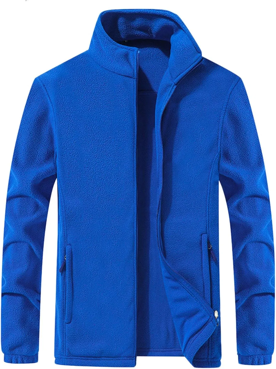 MIDOO Fleece Jacket Mens Full Zip Casual Collar Warm Cardigan Coat Jacket Solid Color Zipper Soft Top Coats for Men Winter