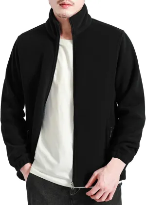 MIDOO Fleece Jacket Mens Full Zip Casual Collar Warm Cardigan Coat Jacket Solid Color Zipper Soft Top Coats for Men Winter
