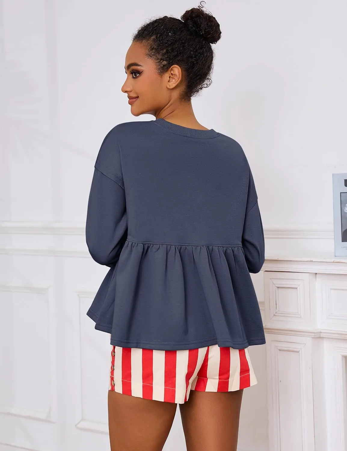 MISSACTIVER Women's Cute Ruffle Hem Babydoll Sweatshirt Crew Neck Long Sleeve Drop Shoulder Trendy Flowy Peplum Pullover Tops