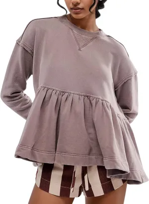 MISSACTIVER Women's Cute Ruffle Hem Babydoll Sweatshirt Crew Neck Long Sleeve Drop Shoulder Trendy Flowy Peplum Pullover Tops