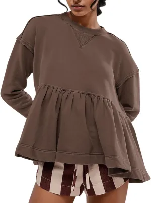 MISSACTIVER Women's Cute Ruffle Hem Babydoll Sweatshirt Crew Neck Long Sleeve Drop Shoulder Trendy Flowy Peplum Pullover Tops