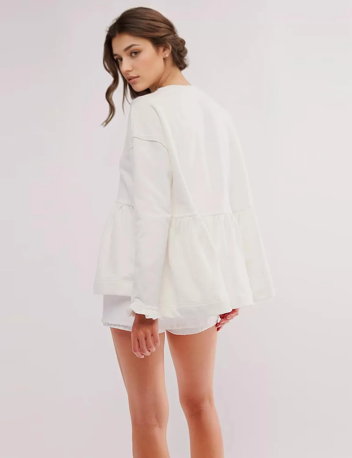 MISSACTIVER Women's Cute Ruffle Hem Babydoll Sweatshirt Crew Neck Long Sleeve Drop Shoulder Trendy Flowy Peplum Pullover Tops