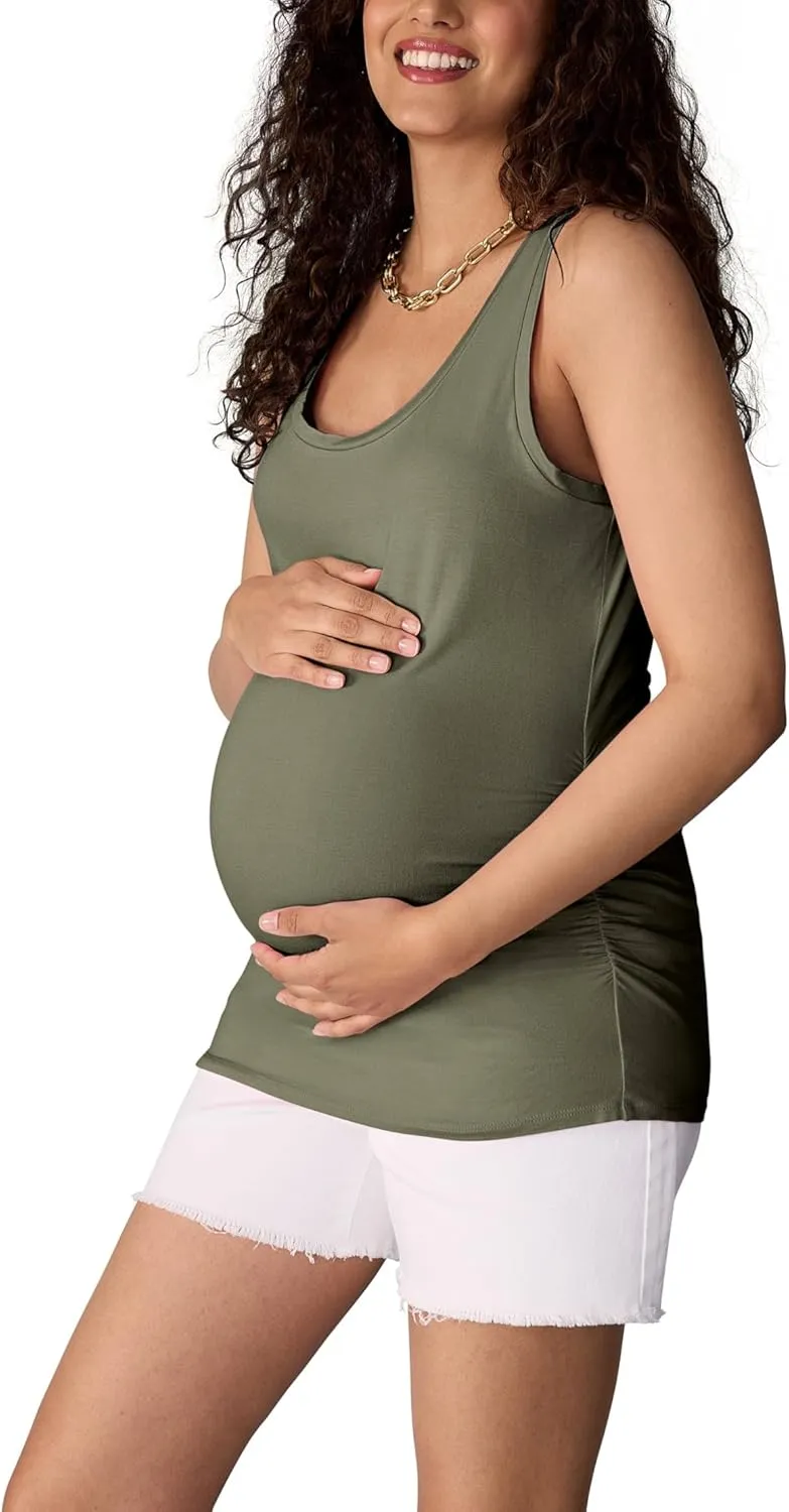 Motherhood Maternity Women's Side Ruched Scoop Neck Pregnancy Tank Top