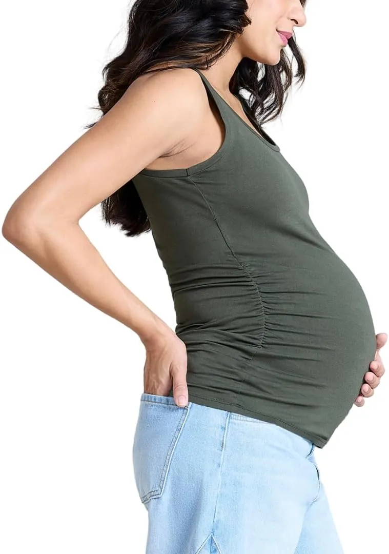 Motherhood Maternity Women's Side Ruched Scoop Neck Pregnancy Tank Top