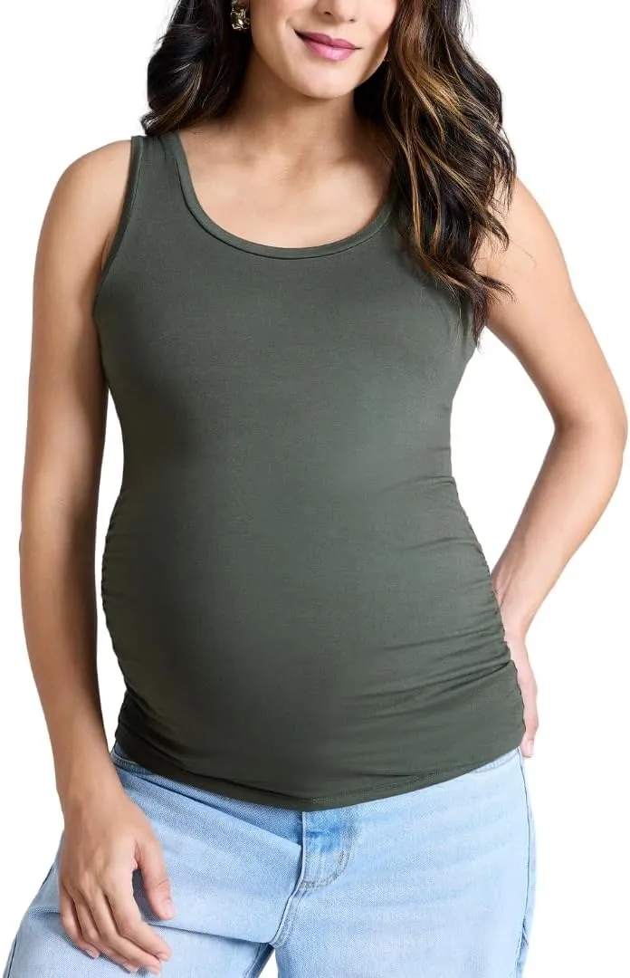 Motherhood Maternity Women's Side Ruched Scoop Neck Pregnancy Tank Top