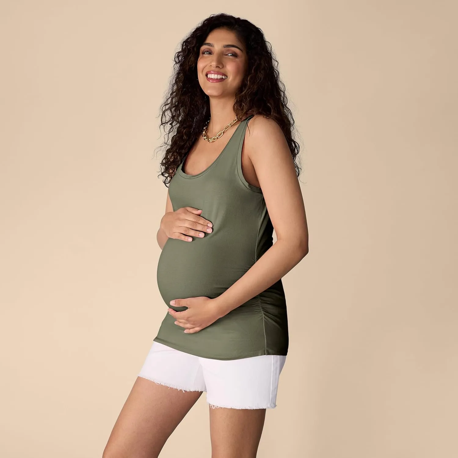 Motherhood Maternity Women's Side Ruched Scoop Neck Pregnancy Tank Top
