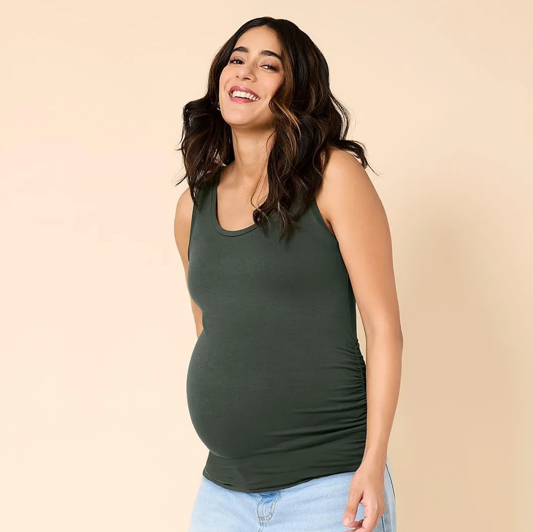 Motherhood Maternity Women's Side Ruched Scoop Neck Pregnancy Tank Top