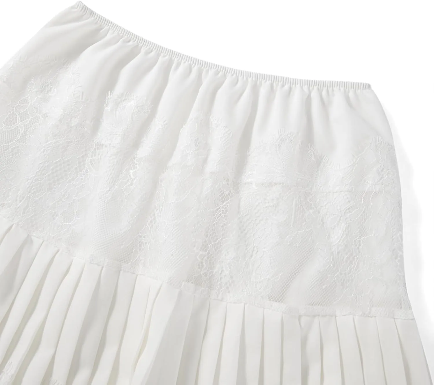 Muineobuka Lace Slip Skirt for Women Low Waist Pleated Lace Tiered Mini Skirt Lace Half Slip Underskirts