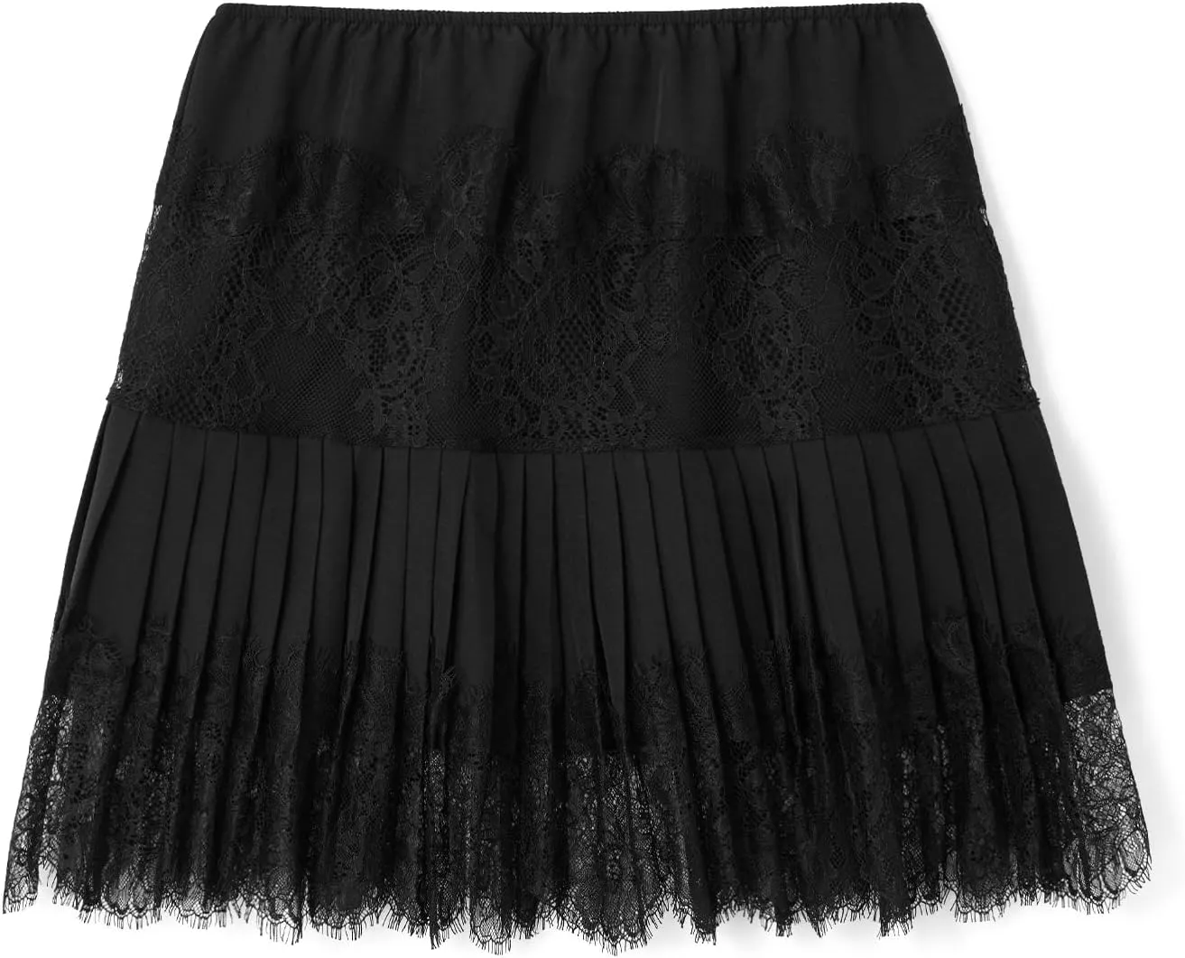 Muineobuka Lace Slip Skirt for Women Low Waist Pleated Lace Tiered Mini Skirt Lace Half Slip Underskirts