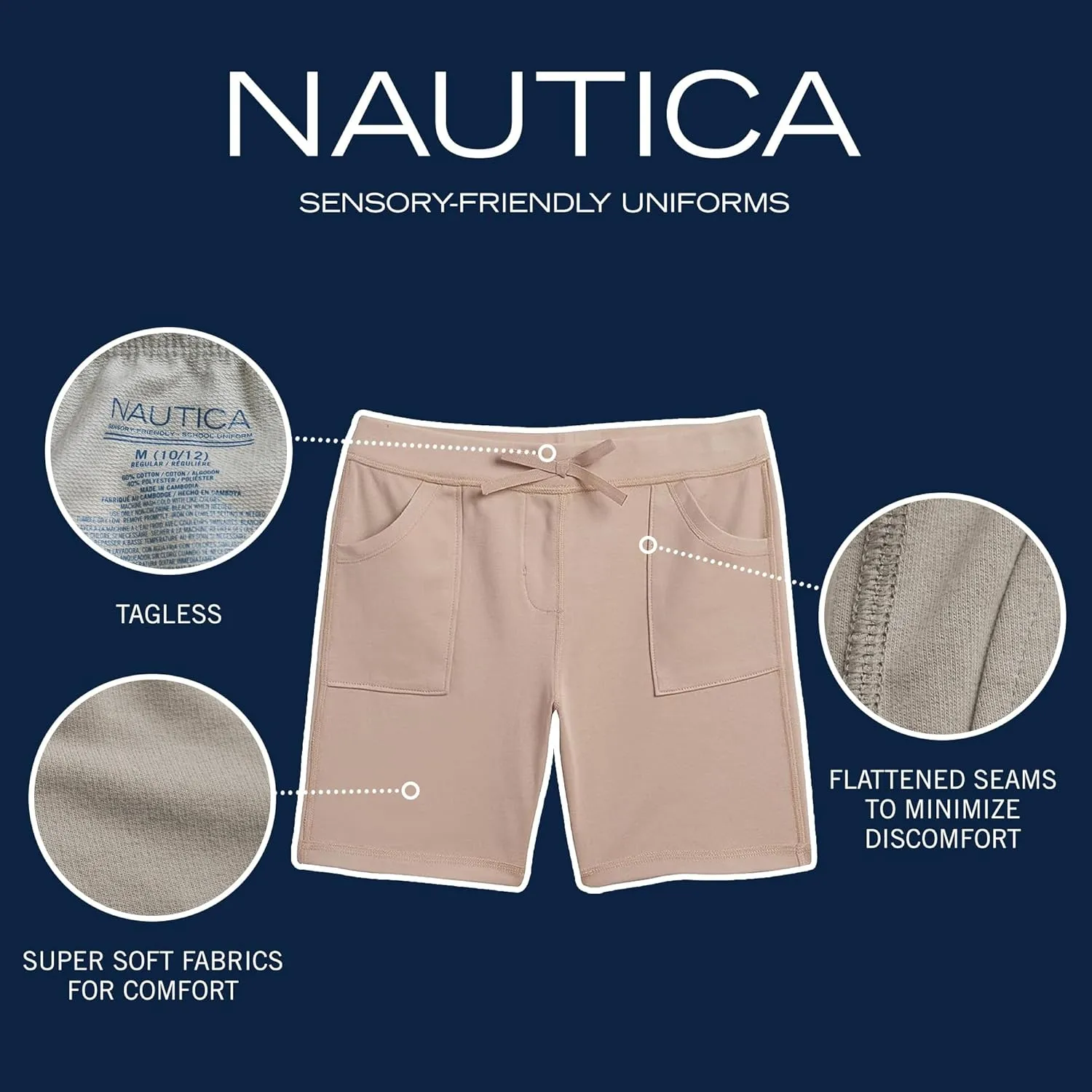 Nautica Girls' School Uniform Sensory-Friendly Soft Pull-on Short