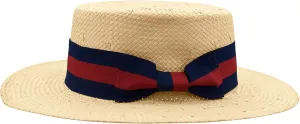 Nicky Bigs Novelties Mens Boater Hat Gatsby Straw Panama Fedora Skimmer Hat for Summer Beach Sun 20s Costume Accessory Red Blue Band Barbershop Derby Patriotic Events and Vacations