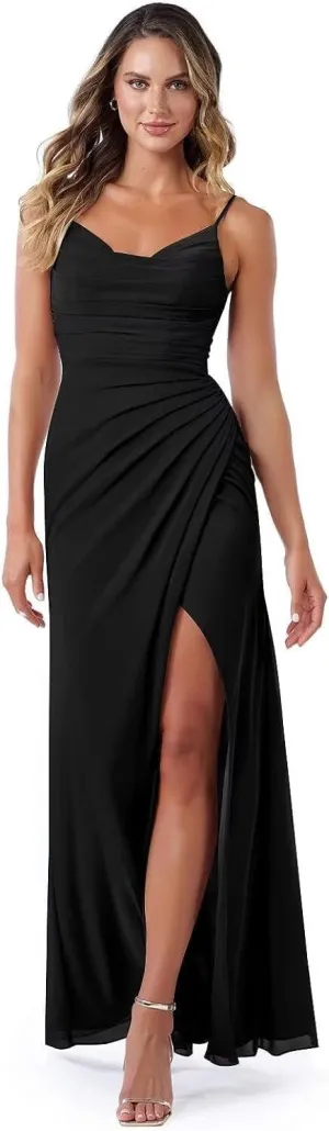 Noras dress Spaghetti Strap Bridesmaid Dresses for Wedding Long with Slit 2025 Chiffon A Line Formal Party Dress NO110