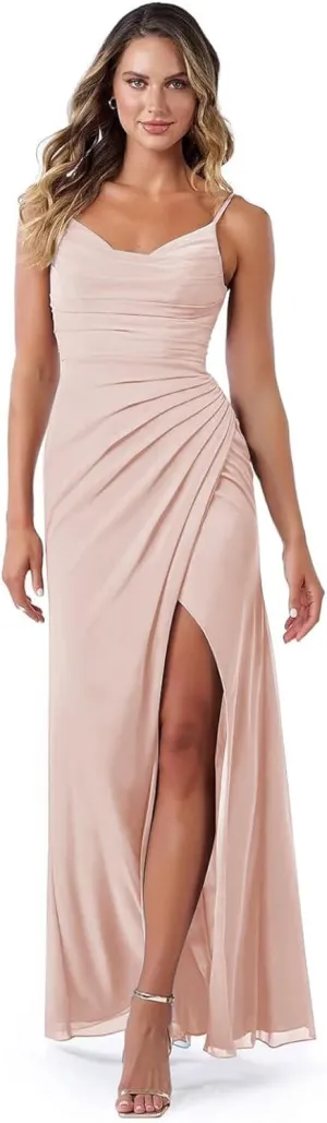Noras dress Spaghetti Strap Bridesmaid Dresses for Wedding Long with Slit 2025 Chiffon A Line Formal Party Dress NO110