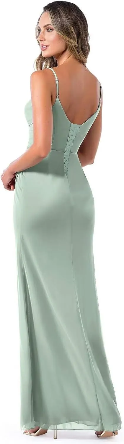 Noras dress Spaghetti Strap Bridesmaid Dresses for Wedding Long with Slit 2025 Chiffon A Line Formal Party Dress NO110