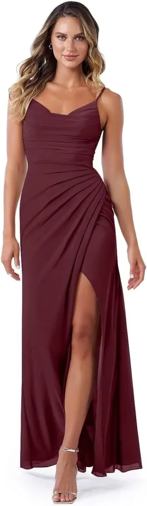 Noras dress Spaghetti Strap Bridesmaid Dresses for Wedding Long with Slit 2025 Chiffon A Line Formal Party Dress NO110