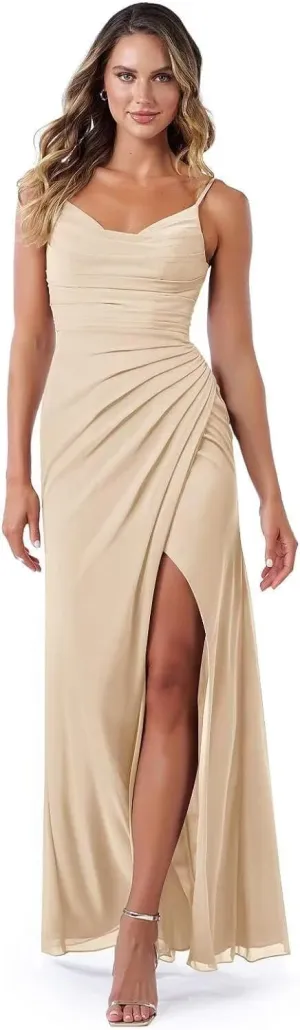 Noras dress Spaghetti Strap Bridesmaid Dresses for Wedding Long with Slit 2025 Chiffon A Line Formal Party Dress NO110