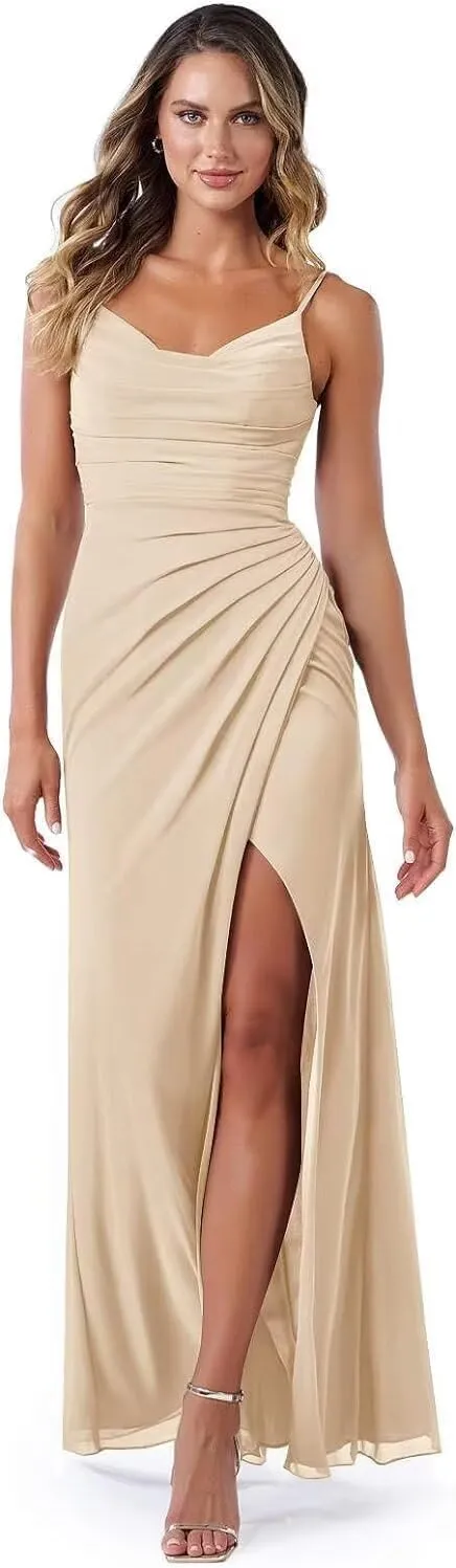 Noras dress Spaghetti Strap Bridesmaid Dresses for Wedding Long with Slit 2025 Chiffon A Line Formal Party Dress NO110