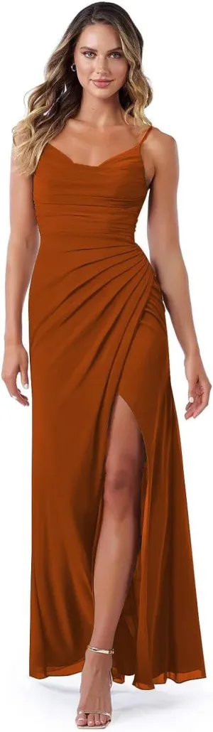 Noras dress Spaghetti Strap Bridesmaid Dresses for Wedding Long with Slit 2025 Chiffon A Line Formal Party Dress NO110