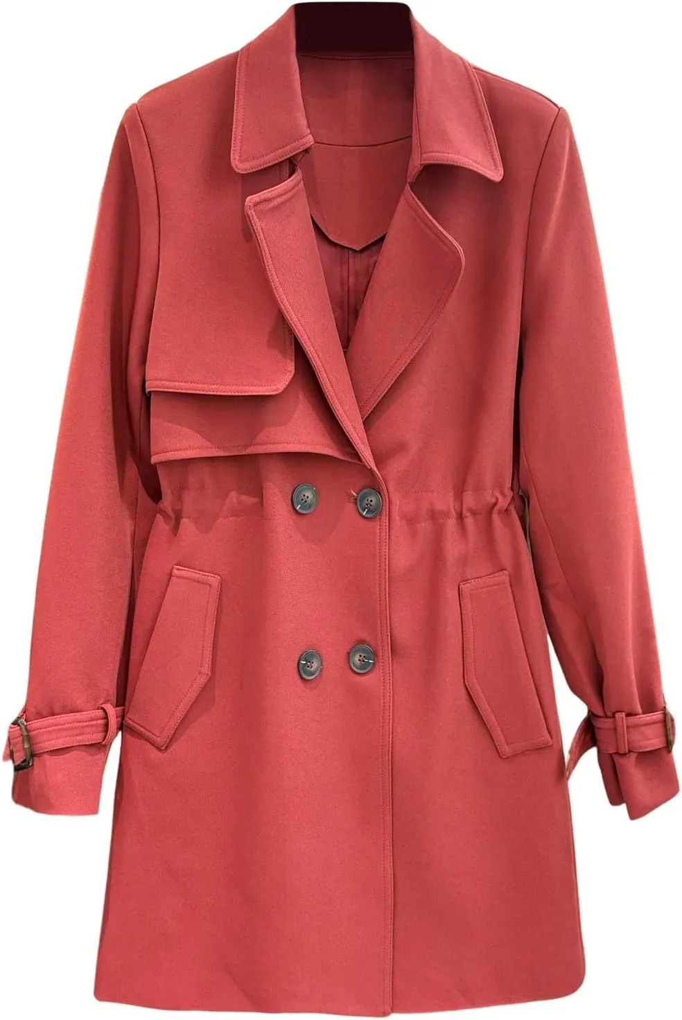 Omfortable Waisted Lapel Trench Coat Lightweight Double Breasted Mid Long Coats Mid Length Slim Overcoat