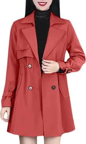 Omfortable Waisted Lapel Trench Coat Lightweight Double Breasted Mid Long Coats Mid Length Slim Overcoat
