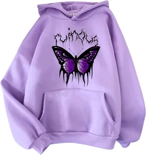 Oversized Sweatshirt For Womens Graphic Butterfly Print Fall Casual Hoodie Drawstring Sweatshirt Pullover With Pockets