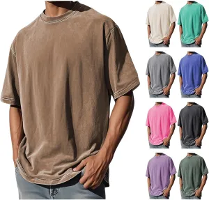 Oversized T Shirt for Men - Unisex Short Sleeve Washed Crew Neck Casual Pullover Tee Vintage Summer Baggy Basic Tops