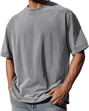 Oversized T Shirt for Men - Unisex Short Sleeve Washed Crew Neck Casual Pullover Tee Vintage Summer Baggy Basic Tops