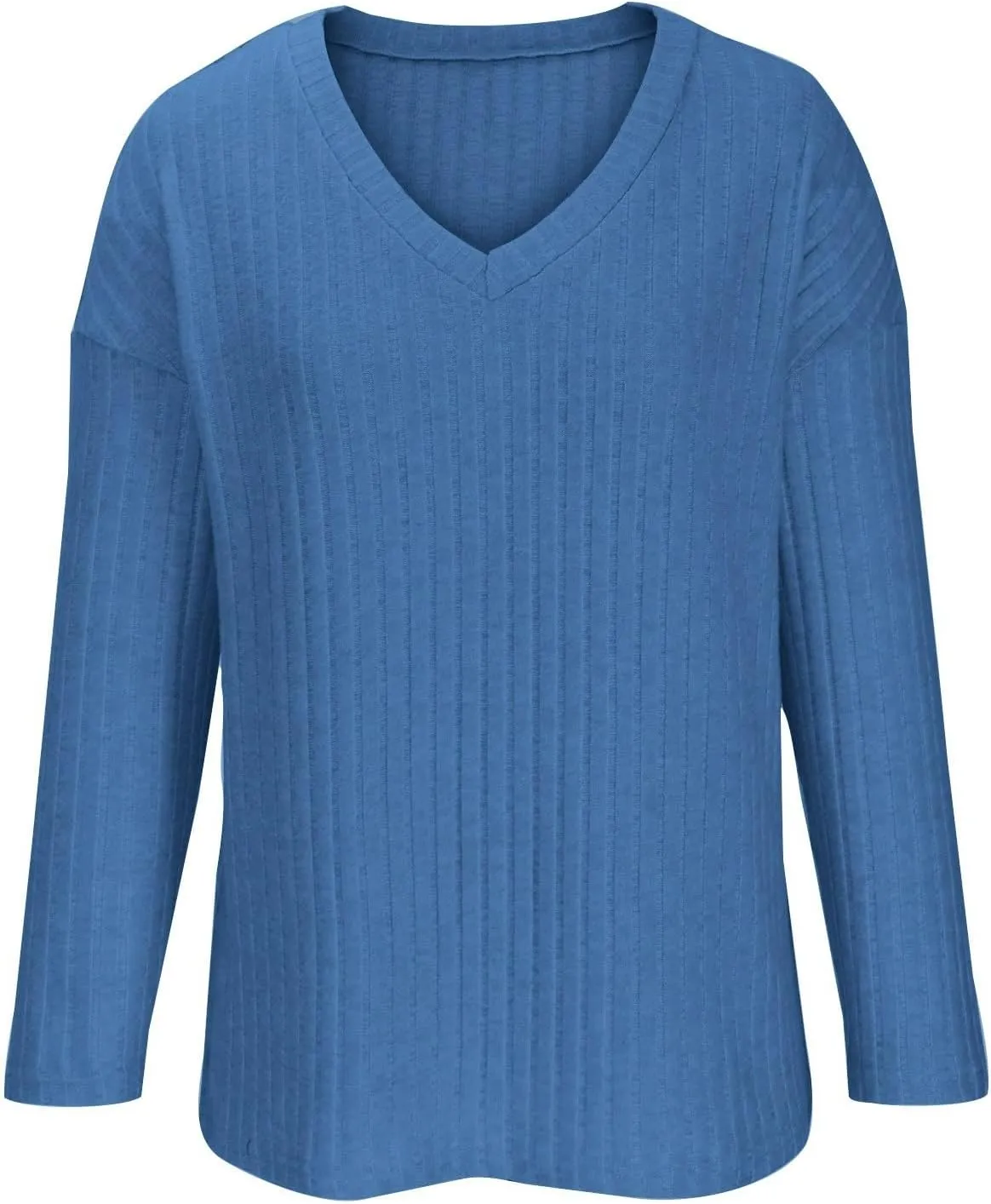 Pajama Sets for Women 2 Piece Outfits Rib Knit Sweater Long Sleeve Lounge Sets V Neck Pajamas Set Comfy Top and Pant