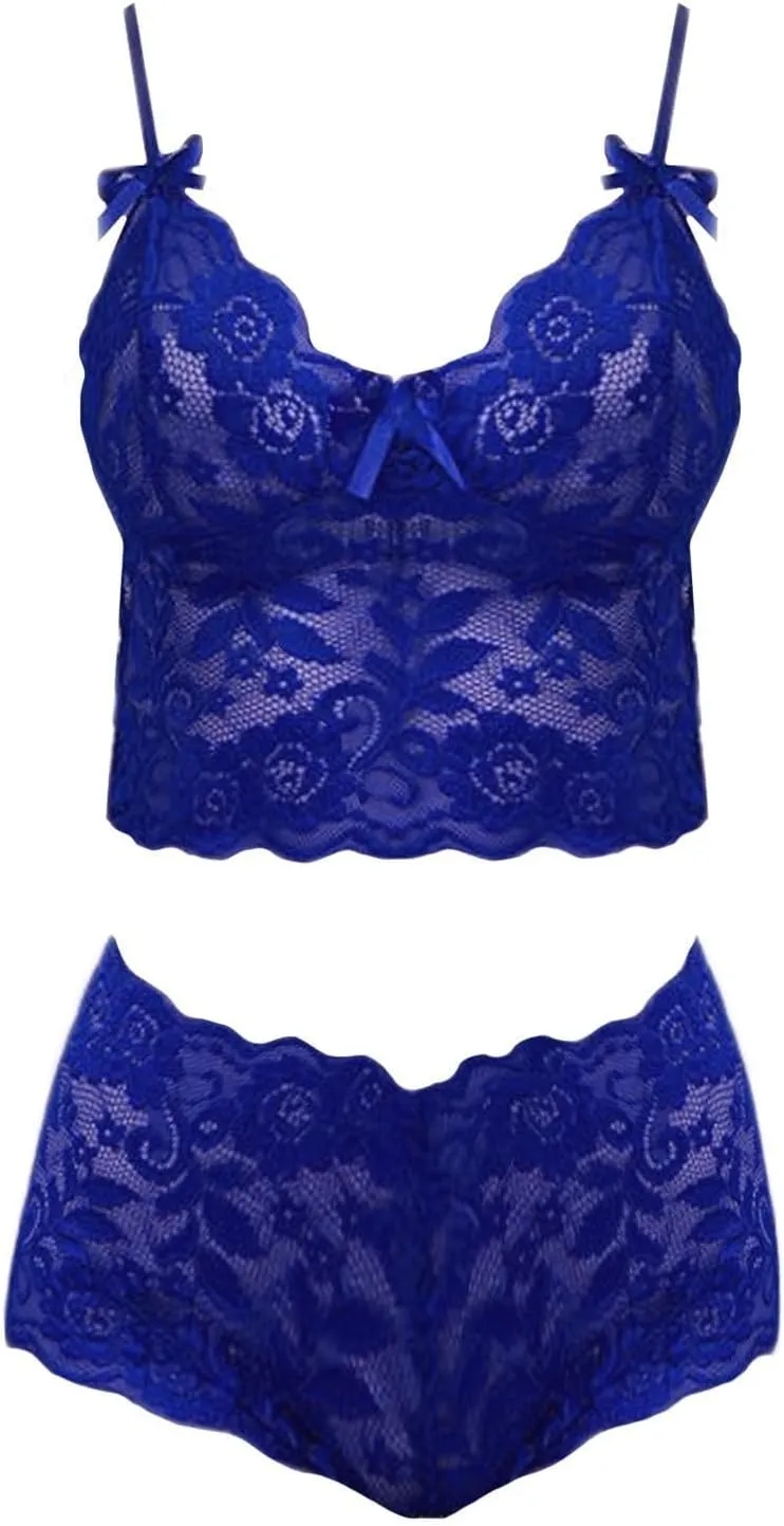 Plus Size Lingerie Set for Women Sexy Lace Halter Bralette High Waist Panty Set Lingerie Bra and Panty Set Bodysuit