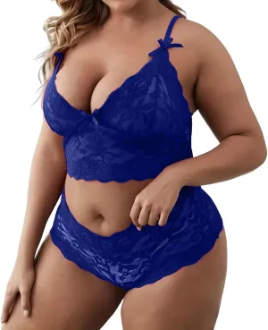 Plus Size Lingerie Set for Women Sexy Lace Halter Bralette High Waist Panty Set Lingerie Bra and Panty Set Bodysuit