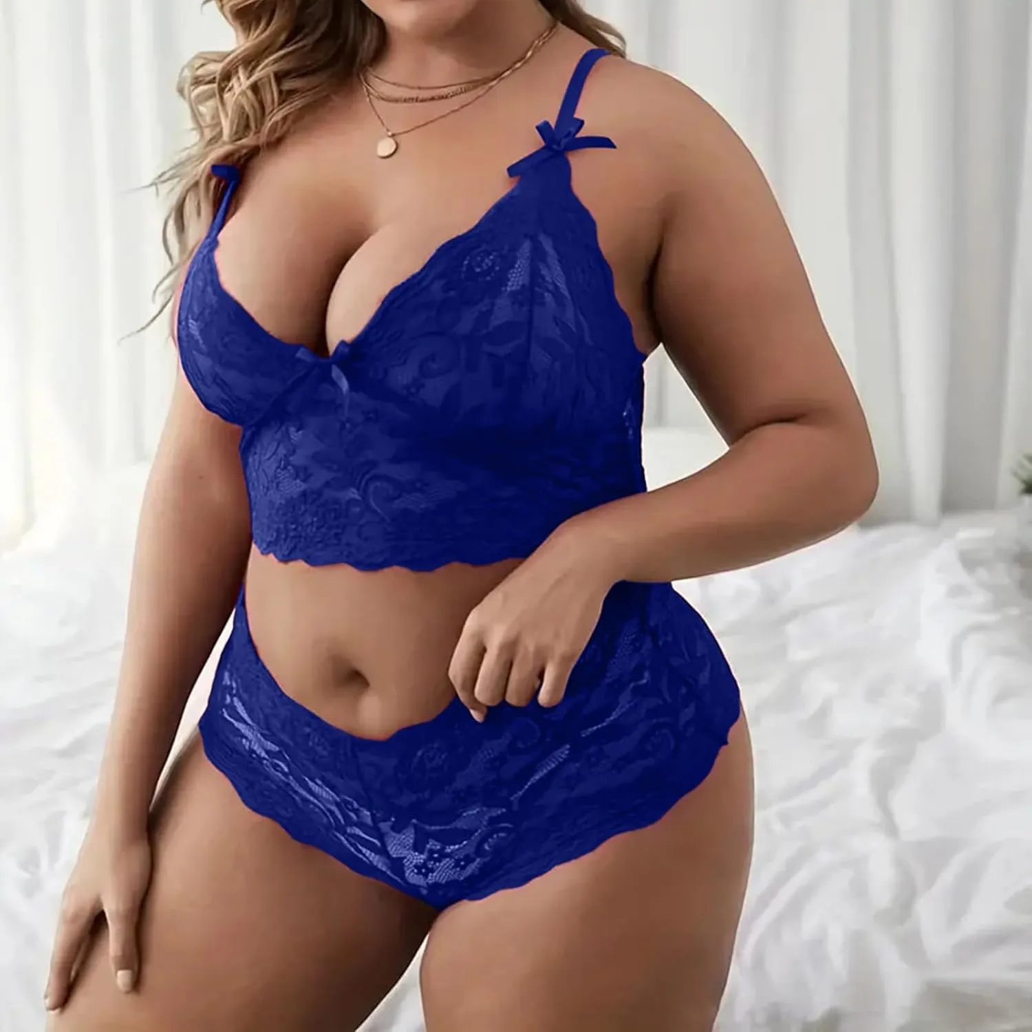 Plus Size Lingerie Set for Women Sexy Lace Halter Bralette High Waist Panty Set Lingerie Bra and Panty Set Bodysuit