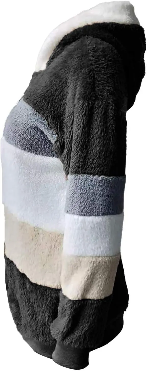 Plus Size Winter Coats for Women Fuzzy Fleece Sherpa Hooded Jacket with Pocket Colorblock Zip Up Coat Winter Warm Top