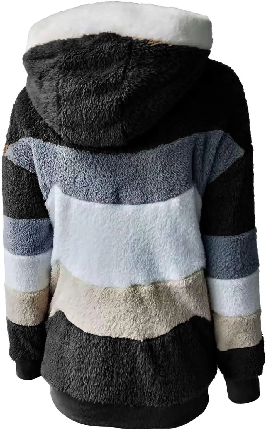 Plus Size Winter Coats for Women Fuzzy Fleece Sherpa Hooded Jacket with Pocket Colorblock Zip Up Coat Winter Warm Top