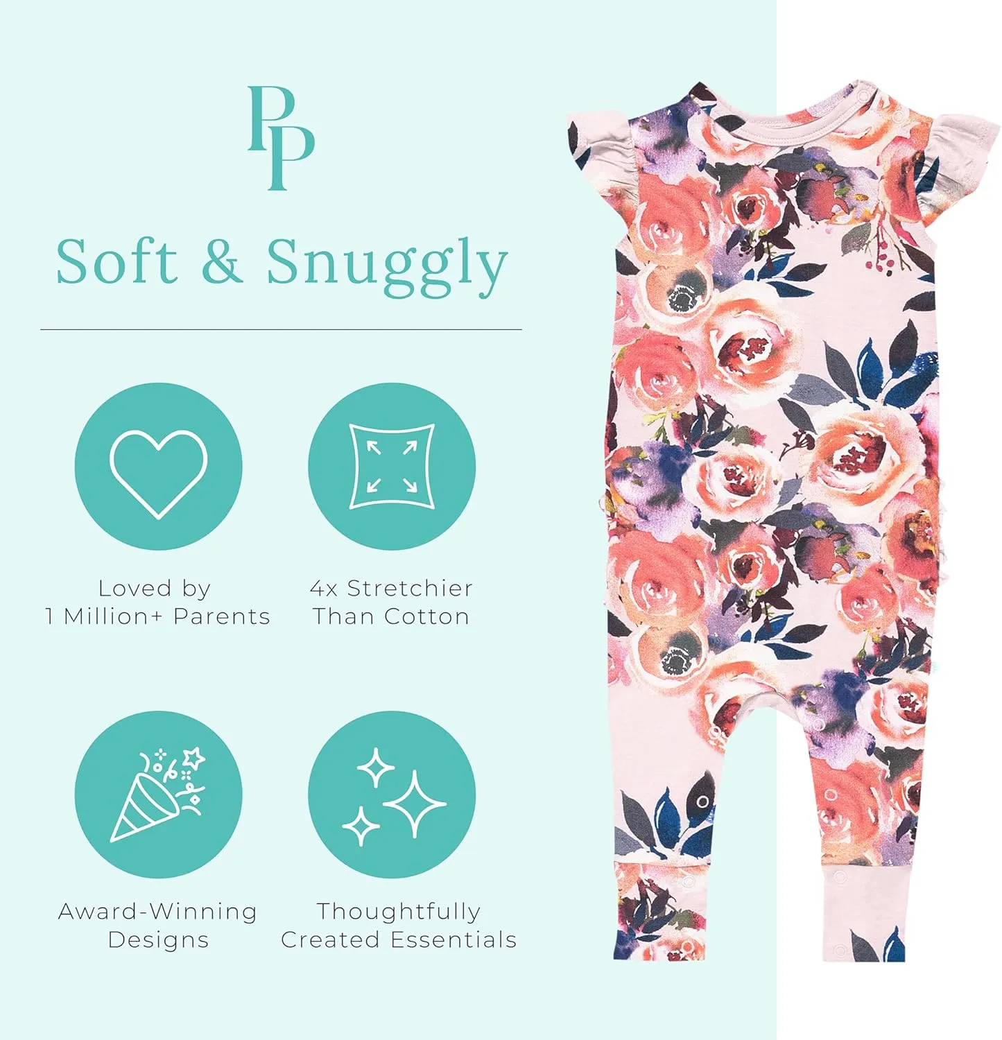 Posh Peanut Baby Girl Pajamas – Ruffled Cap Sleeve Romper PJs – Soft Viscose from Bamboo One-Piece for Babies & Toddlers