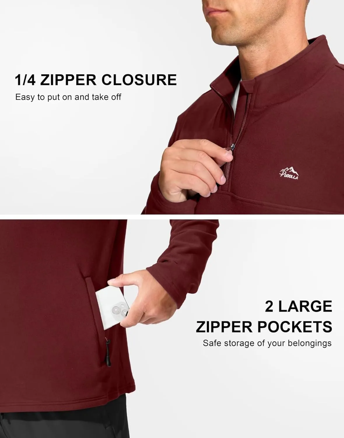 Pudolla Men's 1/4 Zip Pullover Sweatshirts Fleece Warm Soft Sweatshirts with Pockets for Running Athletic Workout Golf