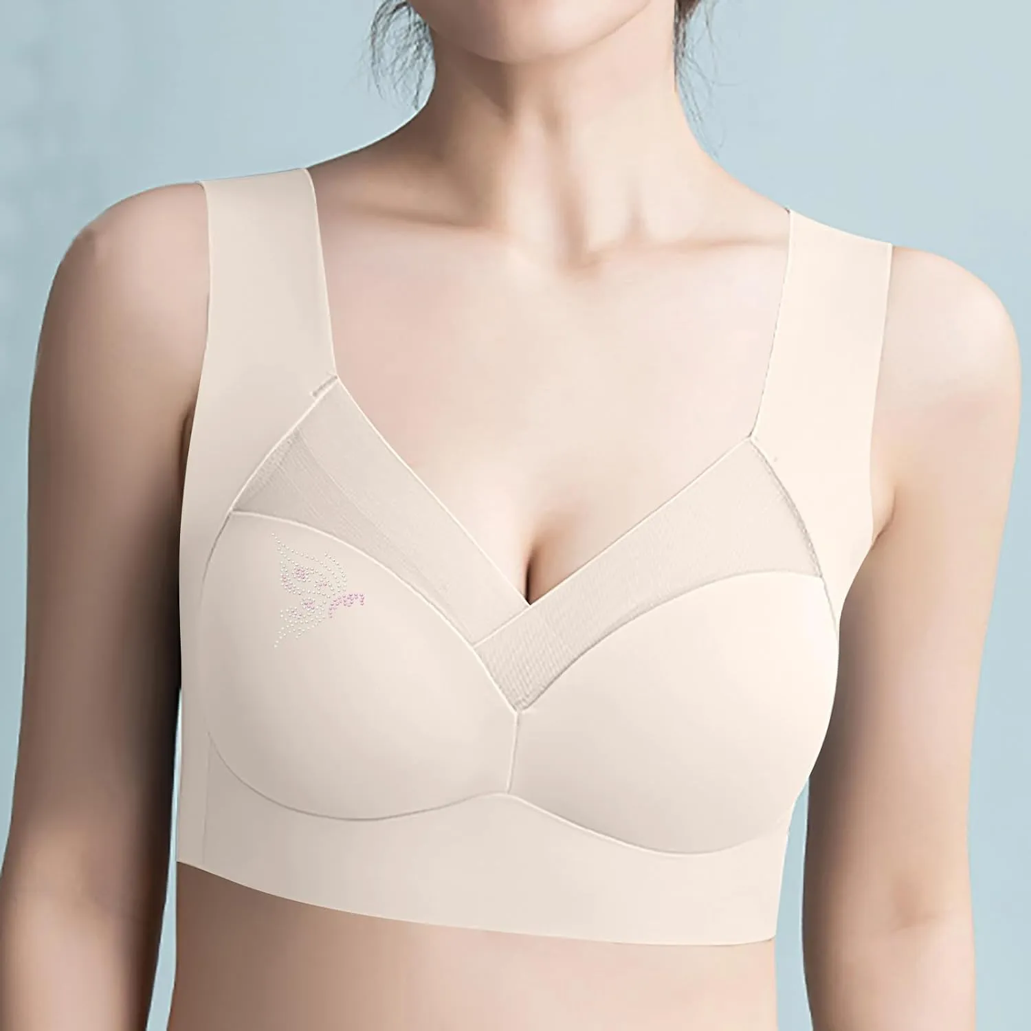 Push Up Bras for Women Full Coverage Rhinestone Bras Seamless Comfort Wireless No Underwire Bralette T Shirt Tops