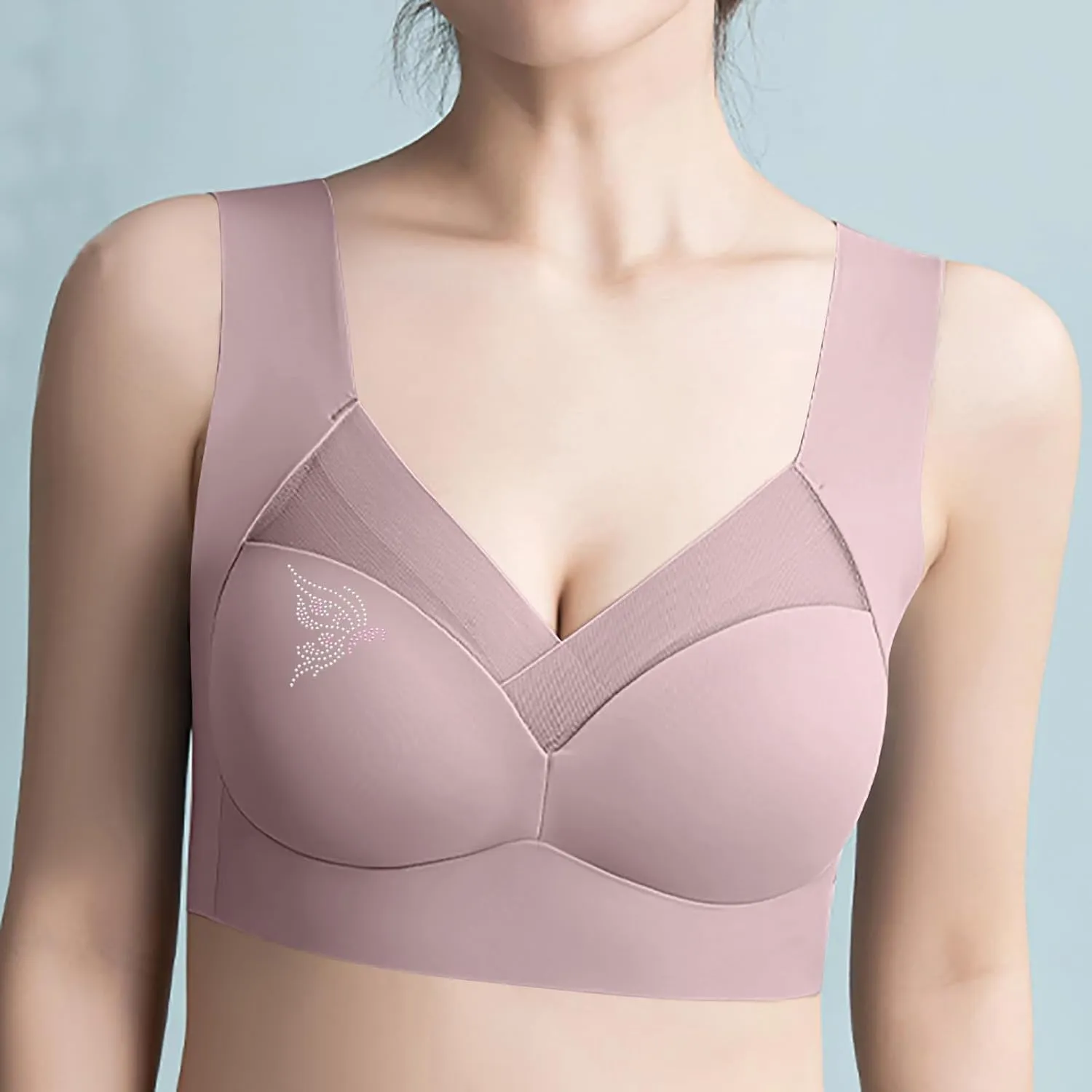 Push Up Bras for Women Seniors Full Coverage Rhinestone Comfort Bras Seamless No Underwire Bralette T Shirt Tops