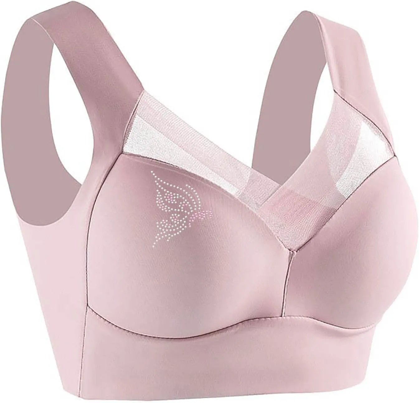 Push Up Bras for Women Seniors Full Coverage Rhinestone Comfort Bras Seamless No Underwire Bralette T Shirt Tops