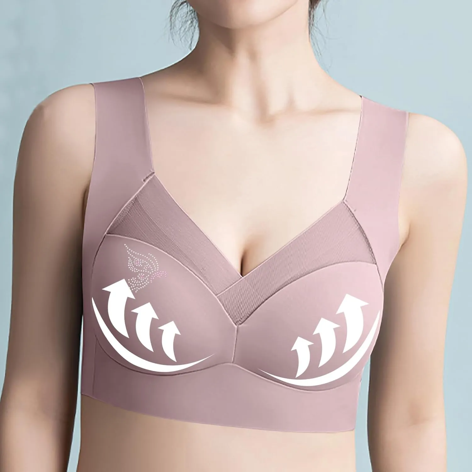 Push Up Bras for Women Seniors Full Coverage Rhinestone Comfort Bras Seamless No Underwire Bralette T Shirt Tops