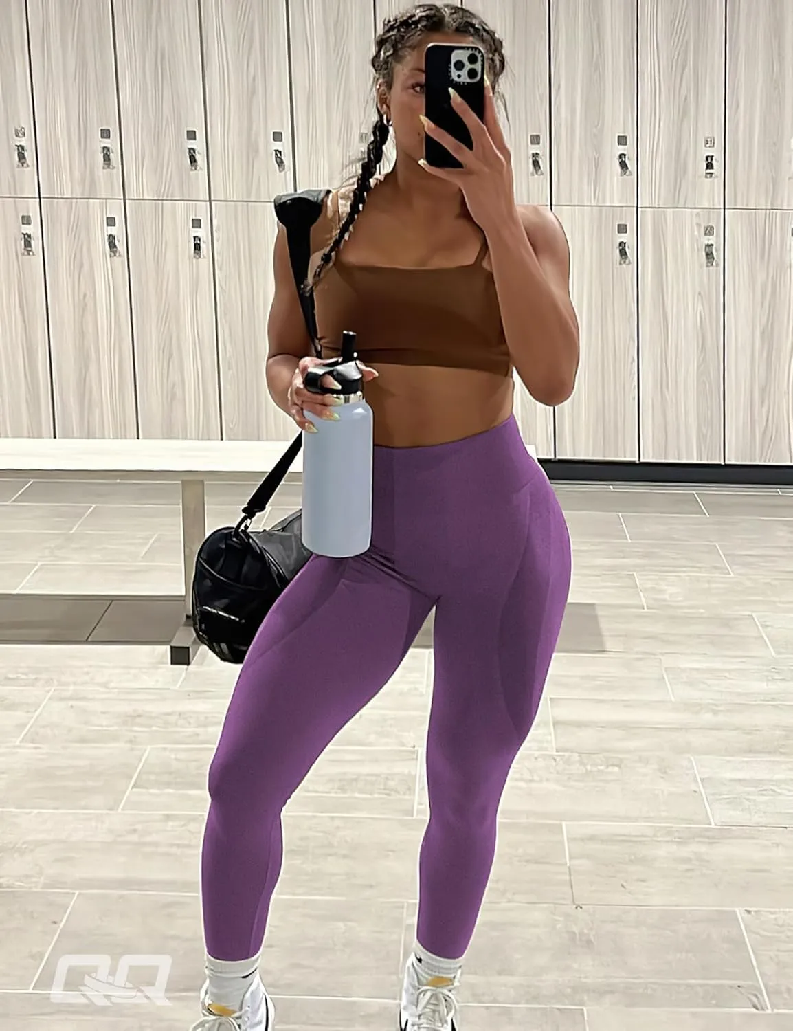 QOQ Women's Seamless Leggings High Waist Gym Running Vital Yoga Pants Butt Lift Workout Tights Tummy Control