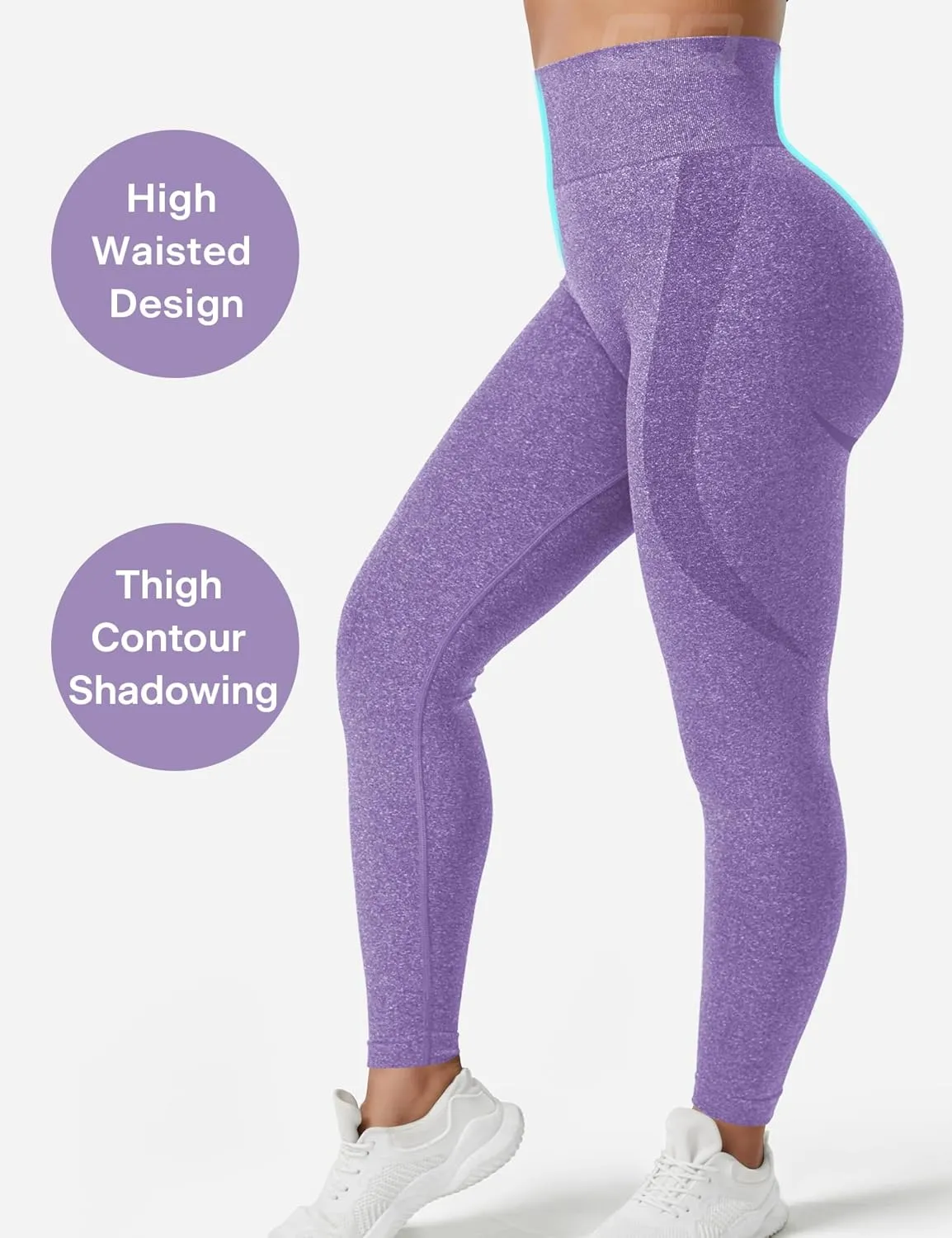 QOQ Women's Seamless Leggings High Waist Gym Running Vital Yoga Pants Butt Lift Workout Tights Tummy Control
