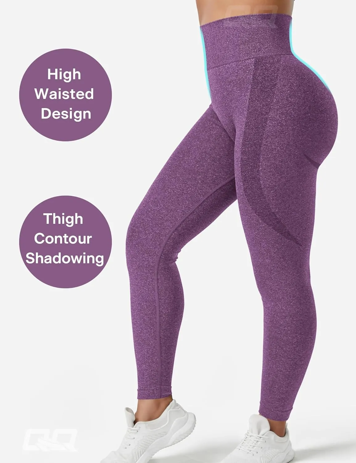 QOQ Women's Seamless Leggings High Waist Gym Running Vital Yoga Pants Butt Lift Workout Tights Tummy Control