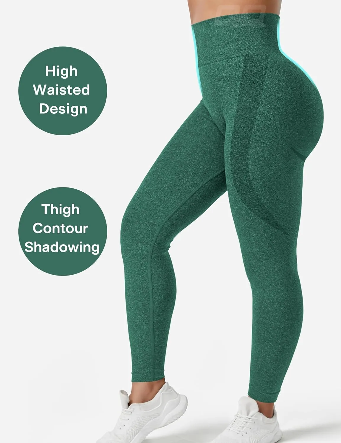 QOQ Women's Seamless Leggings High Waist Gym Running Vital Yoga Pants Butt Lift Workout Tights Tummy Control