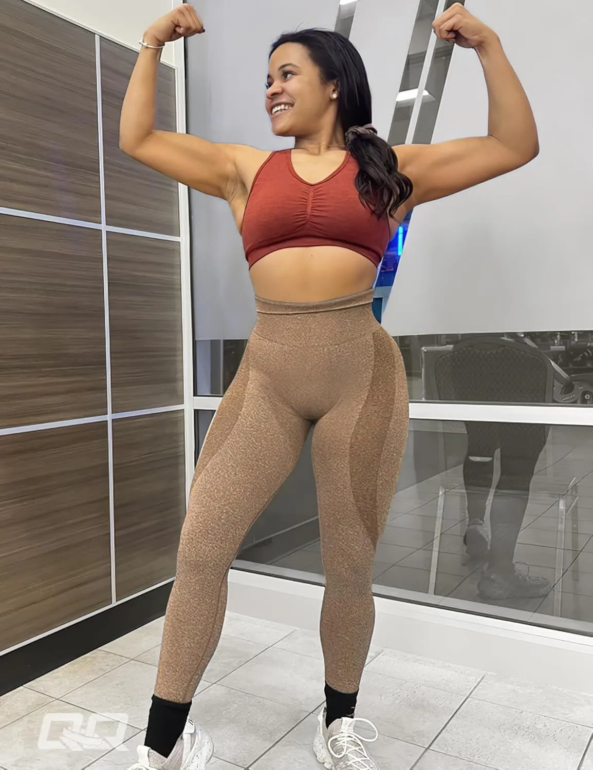 QOQ Women's Seamless Leggings High Waist Gym Running Vital Yoga Pants Butt Lift Workout Tights Tummy Control
