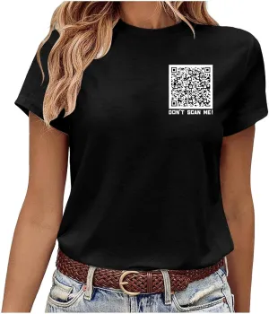 QR Code Shirts for Women Oversized Casual Crewneck Shorts Sleeve Pullover Tops Scan for A Fun Message T-Shirt